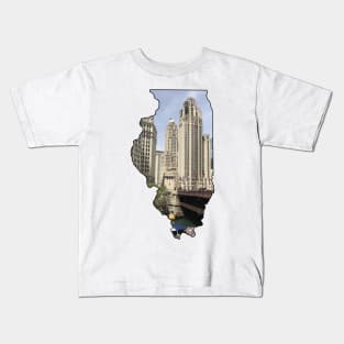 Illinois State Outline (Downtown Chicago) Kids T-Shirt